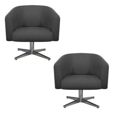 Imagem de Kit 02 Poltronas Luiza Giratória de Metal Linho Chumbo