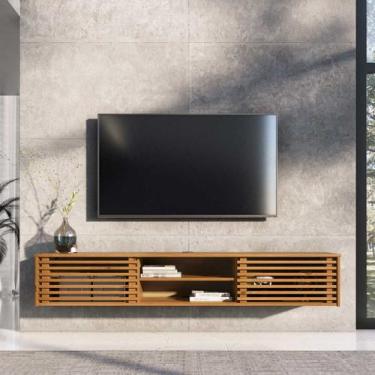 Imagem de Rack Suspenso Para Sala 175 cm Madeira TV 75 Ripado Freijó Rian - IDIM