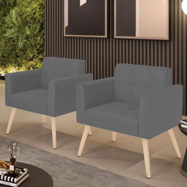 Imagem de Poltrona Sala Decorativa Elisa Kit 2 Couro Sintético Grafite D03 D'Rossi