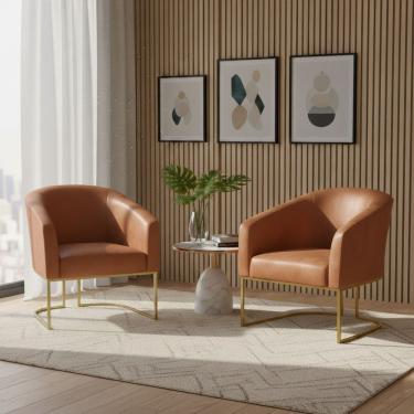 Imagem de Poltrona Sala Decorativa Kit 2 Stella Sintético Pu Whisky D03 D'Rossi