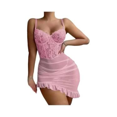 Imagem de Camisola De Verão Feminina Com Renda, Conjunto De Sutiã E Calcinha Com