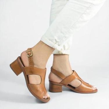 Imagem de Sandália Salto Bloco Couro Maggie Castanho Marrom 35-Feminino