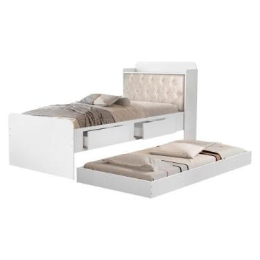 Imagem de Bicama Solteiro Capitone 220X98 cm Com Bau E Cama Auxiliar MDF Decmade