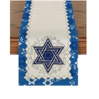 Imagem de Caminho De Mesa Decoração Estrela Davi Judaico Hebraico - JERUSALÉM GI