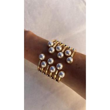 Imagem de Bracelete dourado com pérolas - Vanguarda 