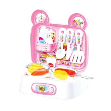 Imagem de Mini Maleta de Brinquedo Cozinha Infantil com 17 Peças Rosa para Crianças a Partir de 3 Anos Unik Toys