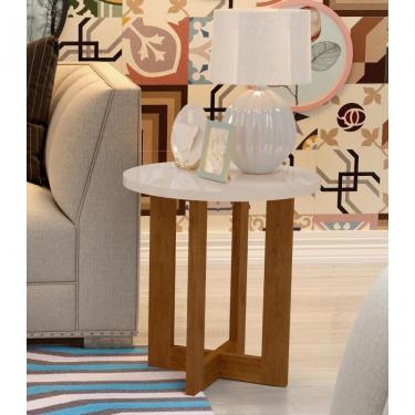 Imagem de Mesa Lateral 8002 Luxo Redonda Tampo MDF Estrutura MDF MDP 50cm Pérola Caramelo JB Móveis