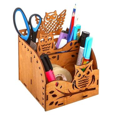 Imagem de Organizador de Lápis e Canetas Corujas em MDF Cru 3MM Corte a Laser Decorativo para Mesa Lenobre