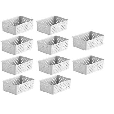Imagem de Kit 10 Cestas Organizadora Caixa Cozinha Closet Gaveta Rattan P 19cm x 13cm x 6,5cm