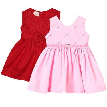 Imagem de kit Vestido de Bebê Renda Vermelho e Linda Rosa 2 Peças