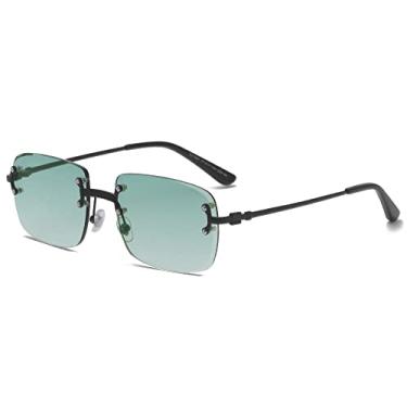 Imagem de Óculos de sol de metal com lente gradiente azul masculino feminino designer de luxo sem aro pequeno quadrado óculos de sol para homens sem moldura, C21, A