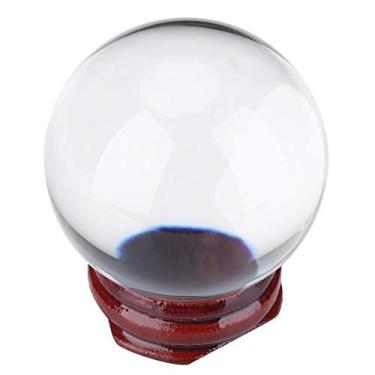 Imagem de bola de cristal com suporte 1 pc 50mm bola de cristal de quartzo artificial esfera transparente decoração para casa suporte de madeira bolas de cristal para bruxaria, suporte de bola de cristal