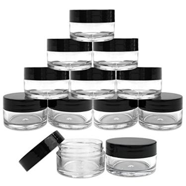 Imagem de Beauticom 12 frascos redondos transparentes de acrílico 20 g/20 ml com tampas para bálsamos labiais, cremes, maquiagem, cosméticos, amostras, pomadas e outros produtos de beleza (tampa preta (topo plano))