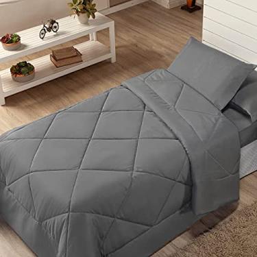 Imagem de Kit Edredom Solteiro Coberdrom 2 Peças Cobertor Margarida Cor:Cinza