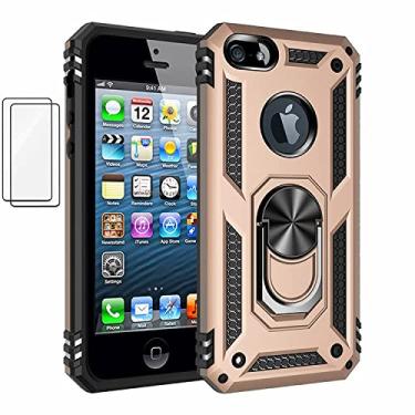 Imagem de Capa para Apple iPhone 5s Capinha com protetor de tela de vidro temperado [2 Pack], Case para telefone de proteção militar com suporte para Apple iPhone 5s (Ouro)