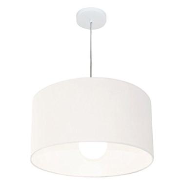 Imagem de Lustre Pendente Cilíndrico Cúpula Tecido 45x30 cm, Vivare Iluminação, Pendente4205 BR, Branco, Médio