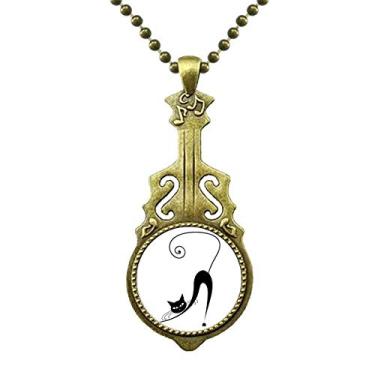 Imagem de DIYthinker Colar com silhueta de animal de Halloween em formato de gato preto elástico com pingente de música