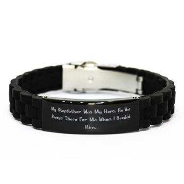 Imagem de SpreadPassion My Stepfather was My Hero. He was Always. Bracelete com fecho glidelock preto, presentes de padrasto, pulseira gravada para pai