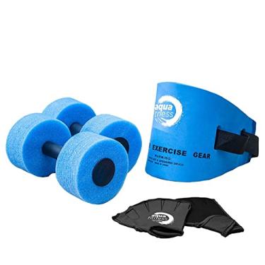Imagem de 6 Piece Aqua Fitness Training System Blue Includes Flotation Belt Pair of Resistance Gloves Pair of Dumbbells and Instruction Sheet