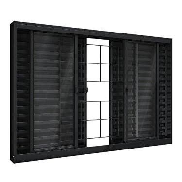 Imagem de Janela Veneziana de Aço 100 x 120 x 12 cm Preto 6 Folhas Grade Quadrada Riobras Pronta