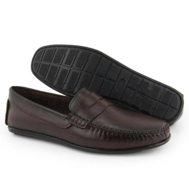 Imagem de Mocassim Masculino Couro Casual Confortável Liso Solado Reto