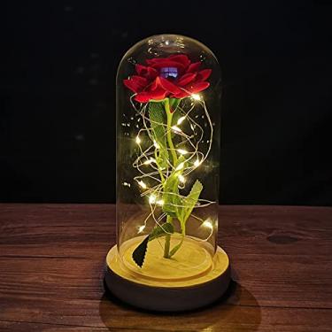 Imagem de ZWMBYN Presentes de Dia dos Namorados Rosa A Bela e a Fera para ela, Acenda para sempre Galaxy Rose em cúpula de vidro, flor artificial rosa de vidro presente para mulheres no aniversário (cores variadas)