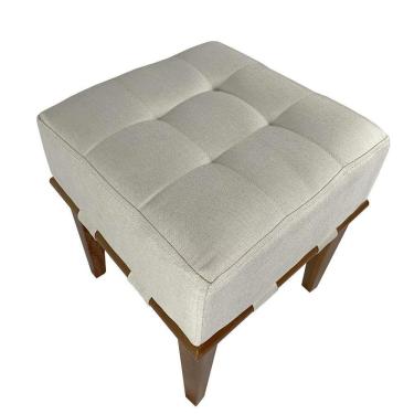 Imagem de Puff Quadrado Para Sala De Linho - Bege Claro