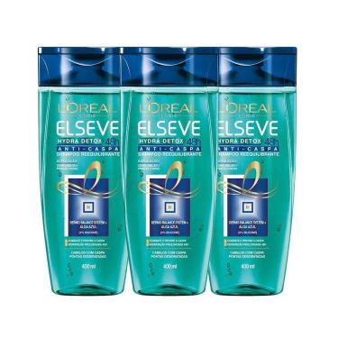 Imagem de Kit Shampoo Elseve Hydra Detox Anti-Caspa 400ml - 3 Unidades