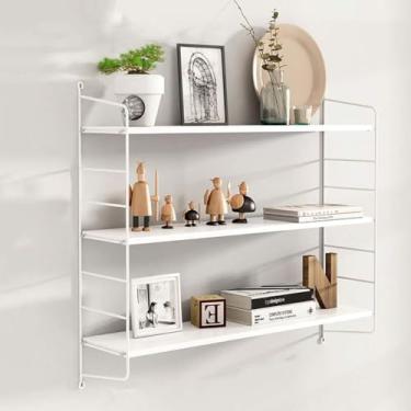 Imagem de Prateleira flutuante de parede, arte em ferro, madeira sólida, 3 camadas, decoração de parede americana, quarto, sala de estar, prateleira suspensa, a