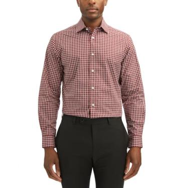 Imagem de Haggar Camisa masculina de botão de ajuste clássico premium confortável, Xadrez vinho, 16"-16.5" Neck 32"-33" Sleeve
