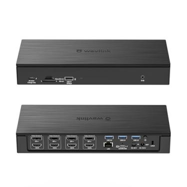 Imagem de WAVLINK Estação de ancoragem empresarial universal 20 em 1, USB-C Quad 4K Dual 5K @60Hz, carregamento de 100 W, 4 DisplayPort (1.2), 4xHDMI (2.0), 2.5G Ethernet, USB 3.1/3.0-A, USB-C (PD30W), Preta