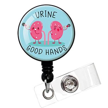 Imagem de Urine Good Hands, carretel de crachá engraçado, porta-crachá retrátil com clipe jacaré, crachá hospitalar, carretel de crachá de rim, identificação médica MD RN enfermeira, adequado para enfermeiras,
