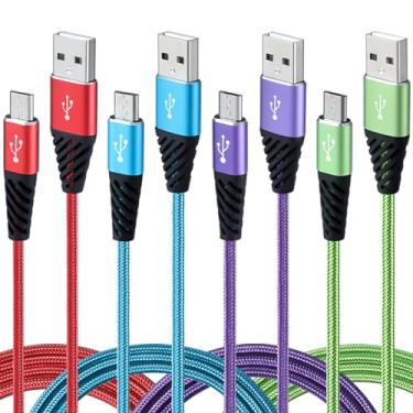 Imagem de Cabo micro USB, carregador de celular Bynccea de alta velocidade com cabo trançado de nylon de sincronização rápida compatível com smartphones e tablets de parede, carregador de carro, Multi-Colored, 10 feet
