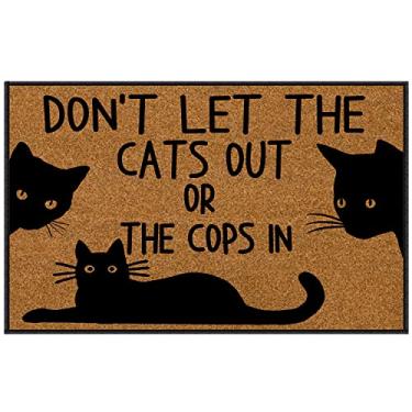 Imagem de BinHang Tapete de boas-vindas interno, tapetes de porta para entrada interna armadilhas areia e sujeira bem tecido não deixe os gatos saírem ou os policiais entrarem (76 x 46 cm)