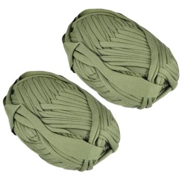 Imagem de METALLIXITY Tecido elástico de fio (200 g/7 oz) 2 peças, fio de tecido de crochê de poliéster - para projetos DIY, cesta de bolsa, tecido de algodão e camiseta, verde musgo