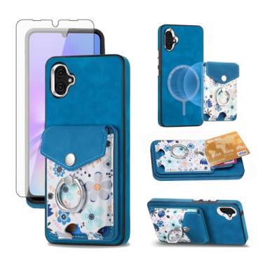 Imagem de Asuwish Capa de celular para Samsung Galaxy A05 carteira com protetor de tela anel fino magnético suporte suporte traseiro porta-cartão de crédito flor bolsa móvel TPU Ao5 A 05 meninas mulheres homens