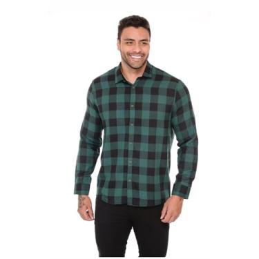 Imagem de Camisa Masculina Xadrez Manga Longa Gola Polo (BR, Alfa, M, Regular, VERDE)