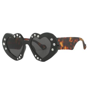 Imagem de Óculos de sol punk em forma de coração, feminino, adora óculos de sol para mulheres, estilo de rua com strass, 1, tamanho único