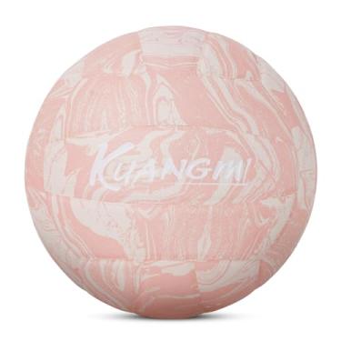 Imagem de Kuangmi Bola de vôlei macia, tamanho 5, bola recreativa interna e externa, bola de jogo de praia de treinamento esportivo para iniciantes, adolescentes e adultos (arte rosa)