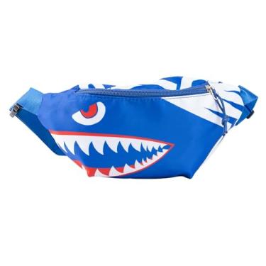 Imagem de Pochete para crianças, meninas e meninos, bolsa de cinto infantil com cinto ajustável para esportes, corrida, acampamento, viagem, festival, festa, 3 a 11 anos, Tubarão azul, 4.7*9.4*2.8 Inch