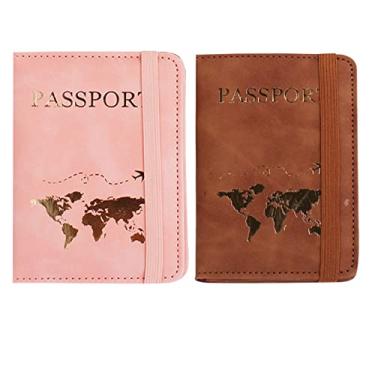 Imagem de Conjunto de capas de passaporte e etiquetas de bagagem para presente de senhor e sra. Porta-passaporte de casal para lua de mel, Marrom, One Size, Marrom