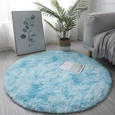 Imagem de Círculo redondo shaggy tapete sala de estar quarto tapete decoração casa tapete de jogo peludo, azul, 60cm