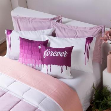 Imagem de Edredom King 400 Fios Dupla Face Hipoalergênico Antiácaro Kit/Jogo 7 Peças Linho (Rosa com Cáqui, King)