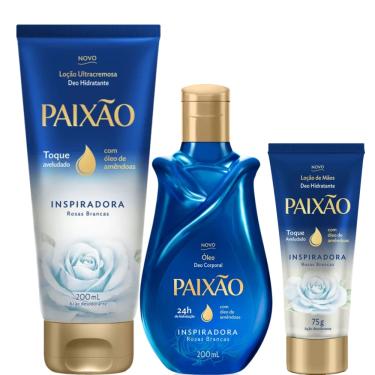 Imagem de Kit Paixão Inspiradora Rosas Brancas Hidratante Corporal Bisnaga + Óleo Corporal + Creme para Mãos