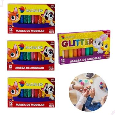 Imagem de Kit Massinha De Modelar Massa Colorida E Com Glitter Infantil Escolar Não Tóxica