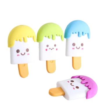 Imagem de 4 peças de borracha criativa em forma de sorvete pode montar bastão de gelo de desenho animado apagador cor de cabelo misto
