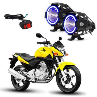 Imagem de Kit Led Farol Milha Moto CB300R 2010 2011 2012 2013 Angel Eye U7 Azul 