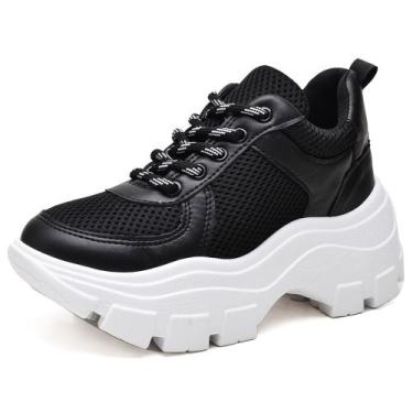 Imagem de Tenis Sneaker Chunky Casual Ec Shoes Detalhes Recortes, 36, Preto