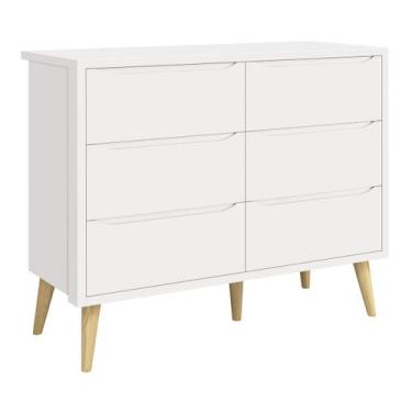 Imagem de Cômoda 6 Gavetas Théo New Branco Fosco com Natural - Reller