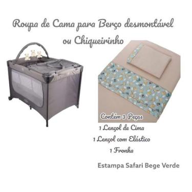 Imagem de Kit Roupa de Cama para Berço Desmontável Portátil Chiqueirinho 3 Peças